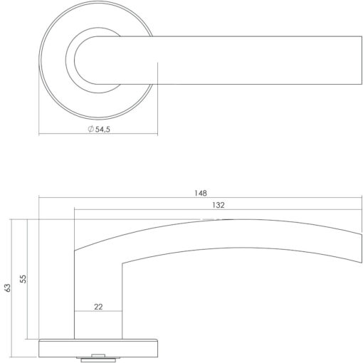 Intersteel deurklink Blok INOX op rozet EN1906/4 INOX geborsteld - Technische tekening