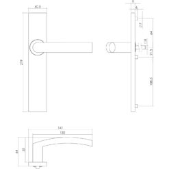 Intersteel deurklink Blok op rechthoekig schild blind INOX geborsteld - Technische tekening