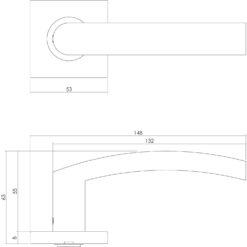 Intersteel deurklink Blok op vierkant rozet INOX geborsteld - Technische tekening