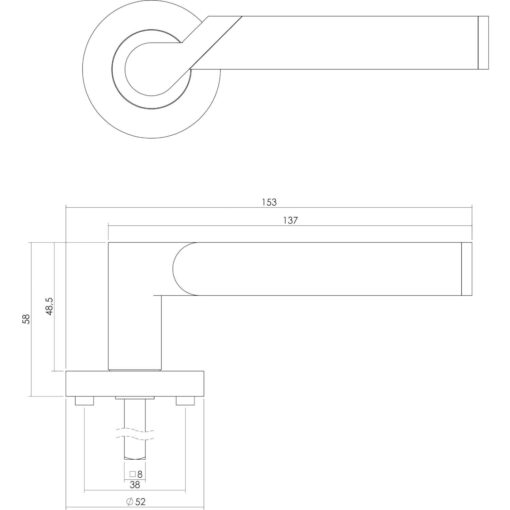 Intersteel deurklink Casper op rozet chroom - Technische tekening