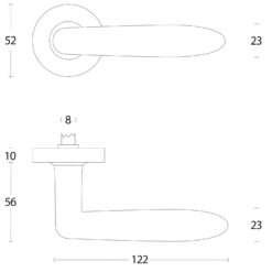 Intersteel deurklink Christel op rond rozet met ring met veer INOX geborsteld - Technische tekening