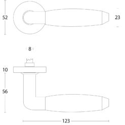 Intersteel deurklink Combi op rozet met ring met veer INOX geborsteld - Technische tekening