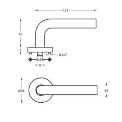 Intersteel deurklink Duimgreep op rozet INOX geborsteld - Technische tekening