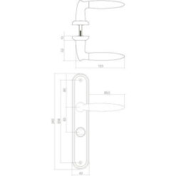 Intersteel deurklink Elen op schild toilet-/badkamersluiting 63 mm chroom - Technische tekening