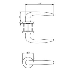 Intersteel deurklink Ellips op rozet antraciet titaan PVD - Technische tekening
