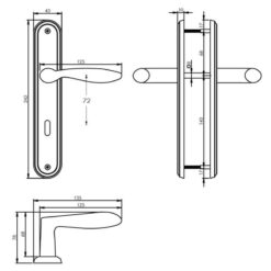 Intersteel deurklink George op schild sleutelgat 72 mm nikkel mat - Technische tekening