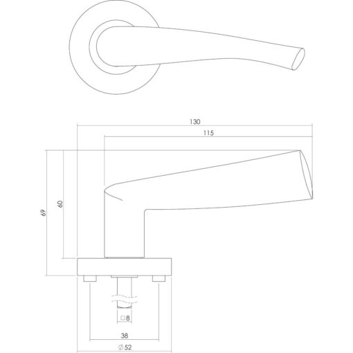 Intersteel deurklink Giussy op rozet chroom - Technische tekening