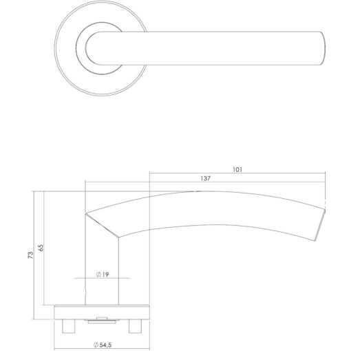Intersteel deurklink Half Rond 90° op rozet EN1906/4 INOX geborsteld - Technische tekening