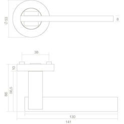 Intersteel deurklink Jim op rozet chroom - Technische tekening