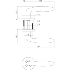 Intersteel deurklink Jupiter op staal rozet INOX geborsteld - Technische tekening