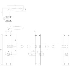 Intersteel deurklink Jutphaas op schild met sluiting INOX geborsteld - Technische tekening