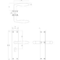 Intersteel deurklink Jutphaas op schild profielcilinder 55 mm INOX geborsteld - Technische tekening
