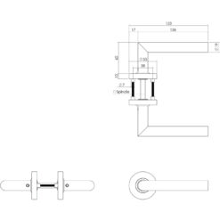 Intersteel deurklink L-hoek op rond rozet INOX geborsteld - Technische tekening