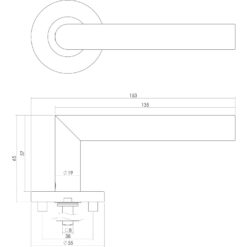 Intersteel deurklink L-hoek op rozet sleutelgat INOX geborsteld - Technische tekening