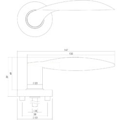 Intersteel deurklink Massief afgerond op rozet met ring met veer INOX geborsteld - Technische tekening