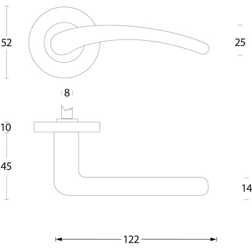 Intersteel deurklink Matthijs op rozet nikkel mat - Technische tekening