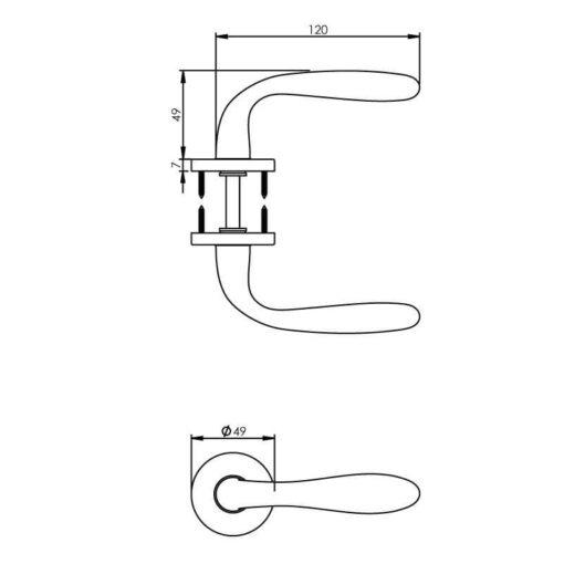 Intersteel deurklink Mercurius op rozet Koper titaan PVD - Technische tekening