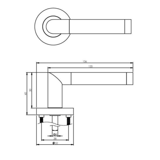 Intersteel deurklink Nicol op rozet chroom - Technische tekening
