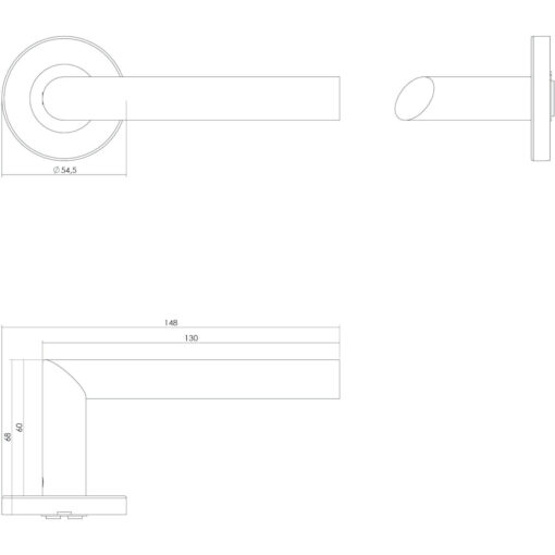 Intersteel deurklink Ovale L-hoek op rozet EN1906/4 INOX geborsteld - Technische tekening