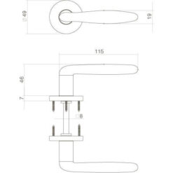 Intersteel deurklink Phobos op rozet nikkel mat - Technische tekening
