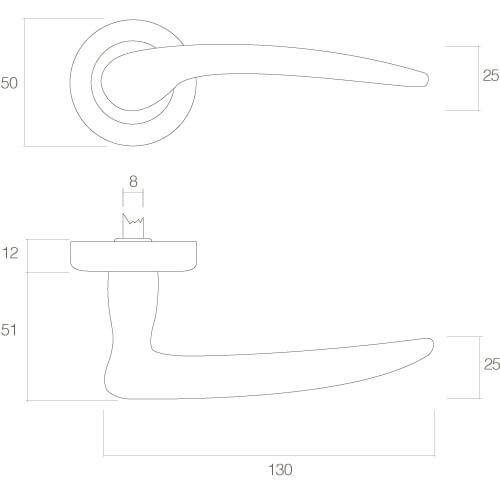 Intersteel deurklink Pin Up op rozet chroom - Technische tekening