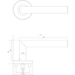 Intersteel deurklink Recht L-hoek op rond EN1906/4 rozet INOX geborsteld - Technische tekening