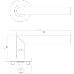 Intersteel deurklink Recht L-hoek op rozet EN1906/4 profielcilindergat INOX geborsteld - Technische tekening