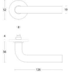 Intersteel deurklink Recht diameter 16 mm slank op rozet INOX geborsteld - Technische tekening