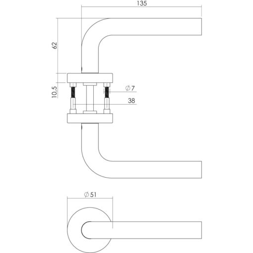 Intersteel deurklink Recht met rozet profielcilindergat INOX geborsteld - Technische tekening