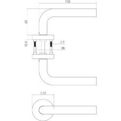 Intersteel deurklink Recht met rozet sleutelgat INOX geborsteld - Technische tekening