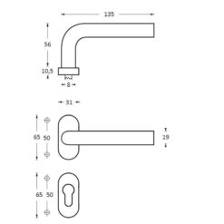 Intersteel deurklink Recht op ovaal rozet profielcilindergat INOX geborsteld - Technische tekening