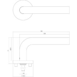 Intersteel deurklink Recht op rond rozet EN1906/4 met profielcilindergat INOX geborsteld - Technische tekening