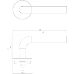 Intersteel deurklink Recht op rozet EN1906/4 INOX geborsteld - Technische tekening