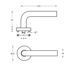 Intersteel deurklink Recht op rozet INOX geborsteld - Technische tekening