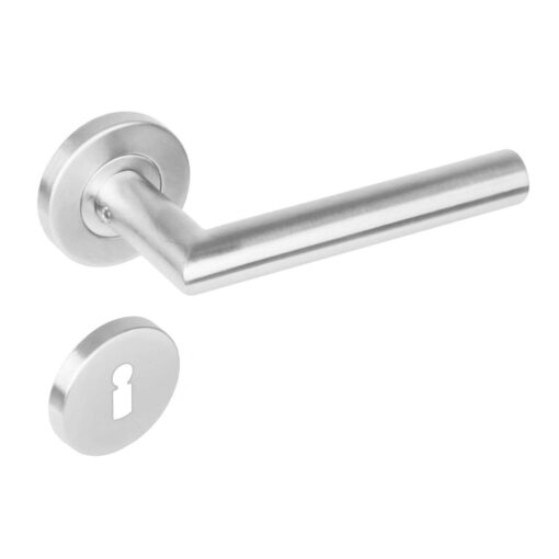 Intersteel deurklink Rechte L-hoek op rozet met 7 mm nok sleutelgat INOX geborsteld