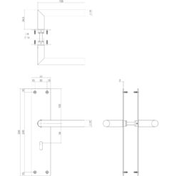 Intersteel deurklink Rhenen op schild sleutelgat 56 mm mat zwart - Technische tekening