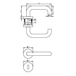 Intersteel deurklink Rond met rozet sleutelgat INOX geborsteld - Technische tekening