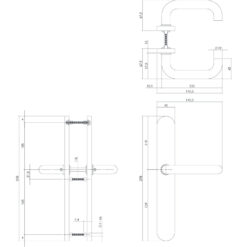 Intersteel deurklink Rond op XL schild blind INOX geborsteld - Technische tekening