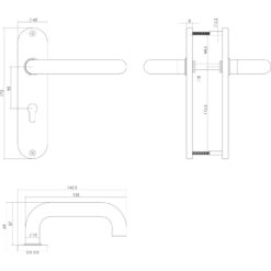 Intersteel deurklink Rond op kortschild profielcilindergat 55 mm INOX geborsteld - Technische tekening