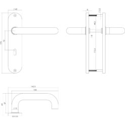 Intersteel deurklink Rond op kortschild sleutelgat 72 mm INOX geborsteld - Technische tekening