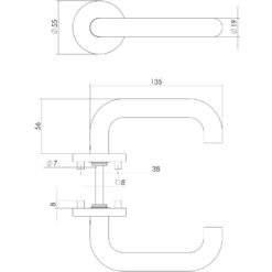 Intersteel deurklink Rond op rozet INOX geborsteld - Technische tekening
