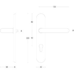 Intersteel deurklink Rond op schild profielcilindergat 92 mm INOX geborsteld - Technische tekening
