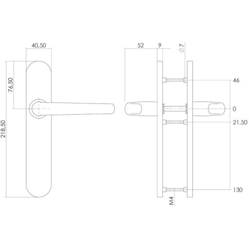 Intersteel deurklink Sabel op schild mm blind INOX geborsteld - Technische tekening