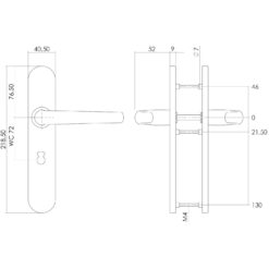 Intersteel deurklink Sabel op schild toilet-/badkamersluiting 72 mm INOX geborsteld - Technische tekening