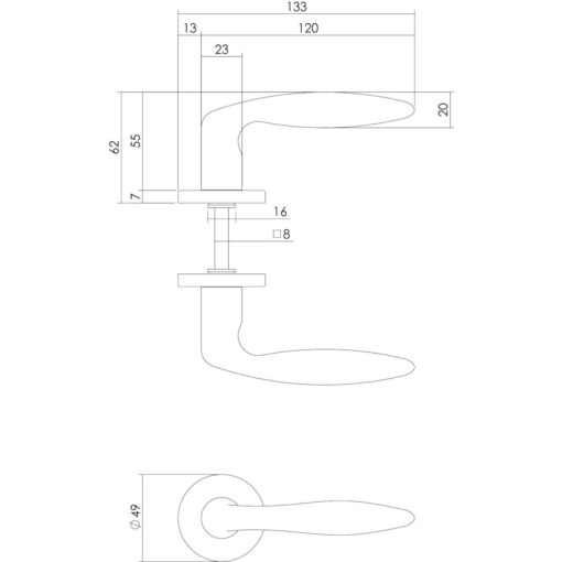 Intersteel deurklink Sigaar op rozet antraciet titaan PVD - Technische tekening