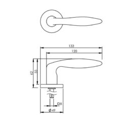 Intersteel deurklink Sigaar op rozet nikkel mat - Technische tekening