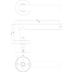 Intersteel deurklink Staf op rozet net ring met veer INOX geborsteld - Technische tekening