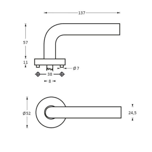 Intersteel deurklink Superior op rozet INOX geborsteld - Technische tekening