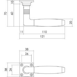 Intersteel deurklink Ton 400 met vierkant rozet nikkel mat/ebbenhout - Technische tekening