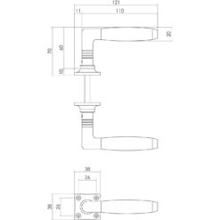 Intersteel deurklink Ton Basic met vierkant rozet nikkel - Technische tekening